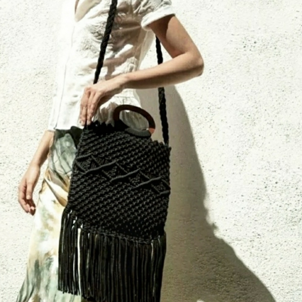 NWT Black Crochet Bag
